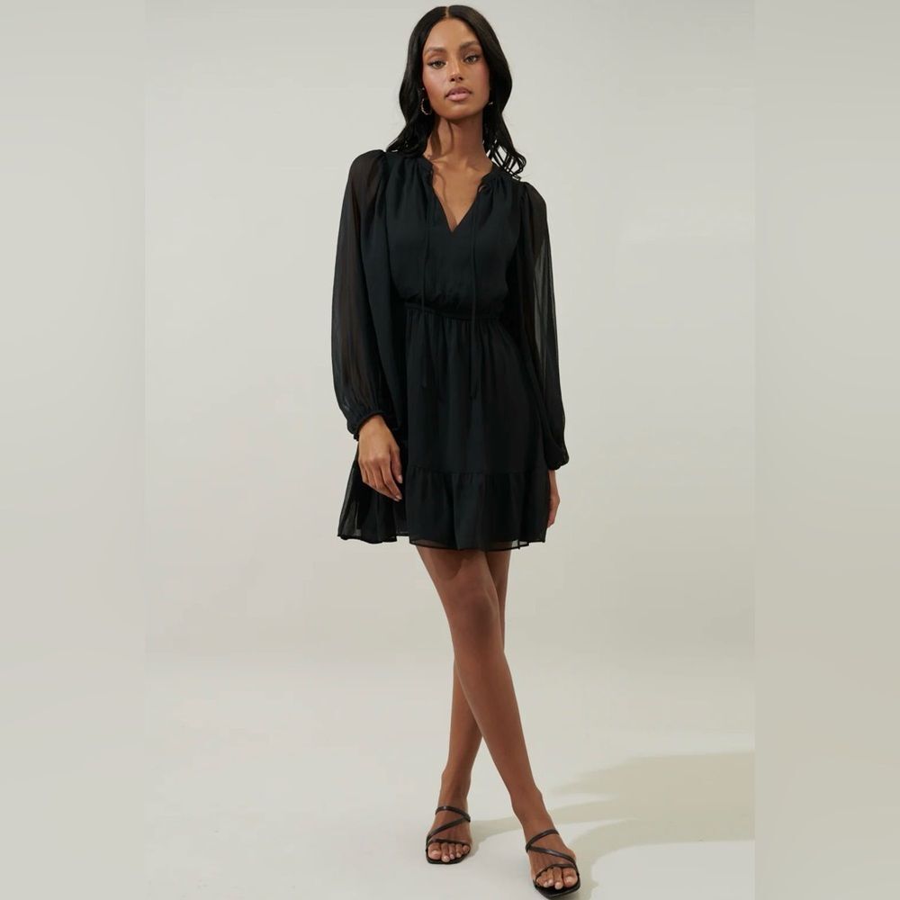 Sugar Lips Paxton Balloon Sleeve Mini Black Dress Flowy Dressy Classy Fall Large